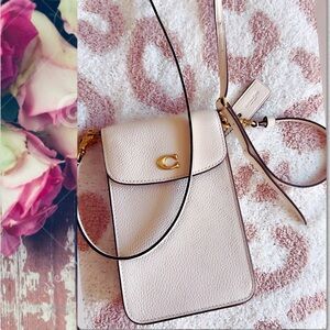 COACH C PHONE CROSSBODY LEATHER BAG CH815 BRASS/CHALK